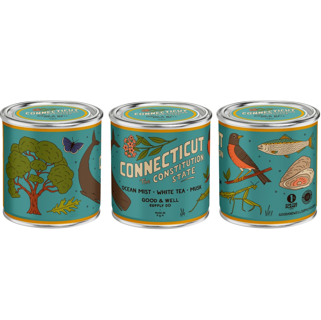 CONNECTICUT STATE COTTON WICK SOY CANDLE 1/2 PINT
